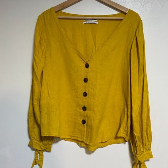 URBAN OUTFITTERS Mustard Yellow Women's Top Blouse Size S-P - Picture 2 of 9